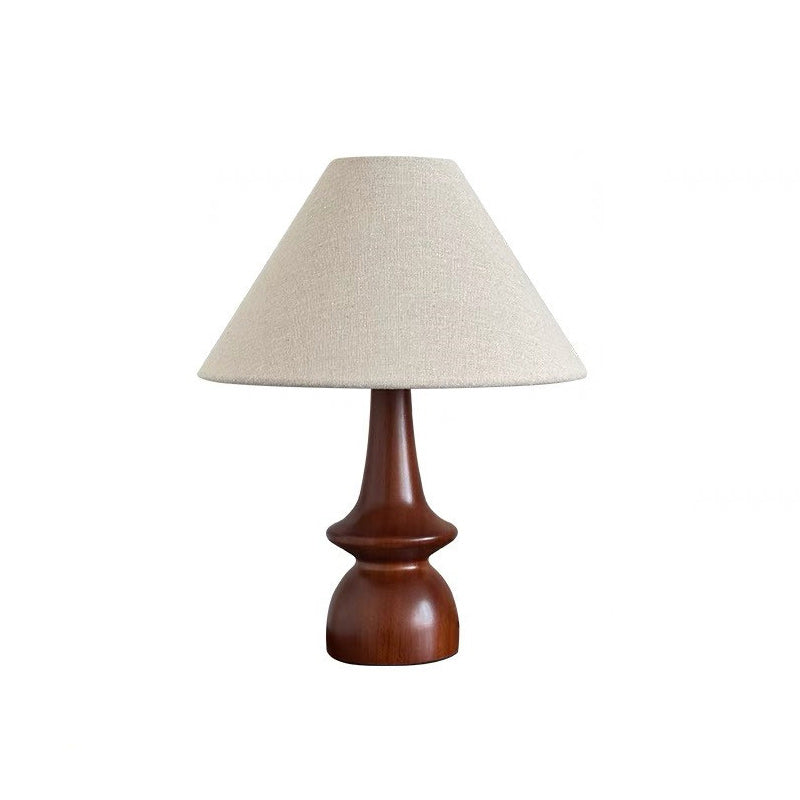 Traditional Vintage Fabric Conical Shade Solid Wood Base 1-Light Table Lamp For Bedroom