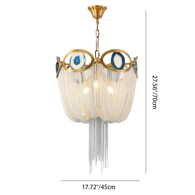 Contemporary Creative Round Agate Bead Aluminum Chain 3-Light Chandelier For Living Room