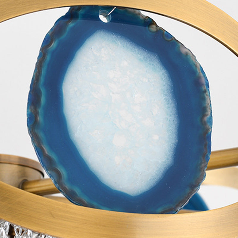Contemporary Creative Round Agate Bead Aluminum Chain 3-Light Chandelier For Living Room