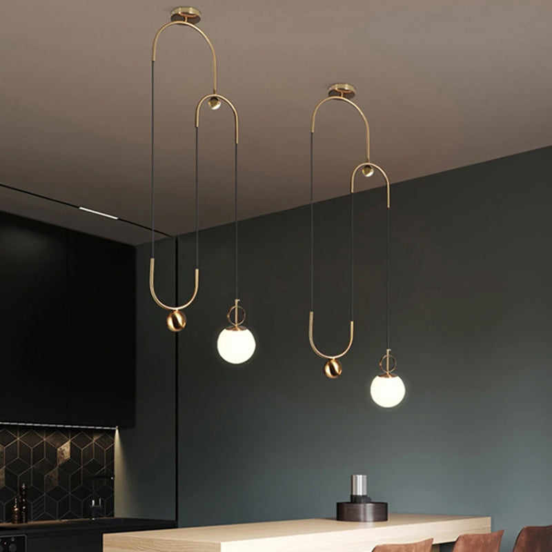 Contemporary Simplicity Hardware Adjustable Pulley-Designed Glass Orb Shade 1-Light Pendant Light For Living Room