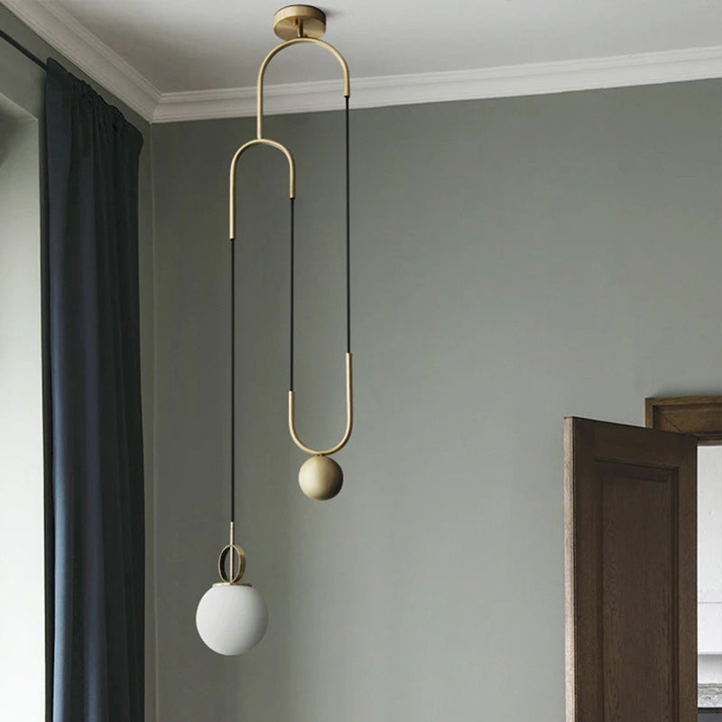 Contemporary Simplicity Hardware Adjustable Pulley-Designed Glass Orb Shade 1-Light Pendant Light For Living Room