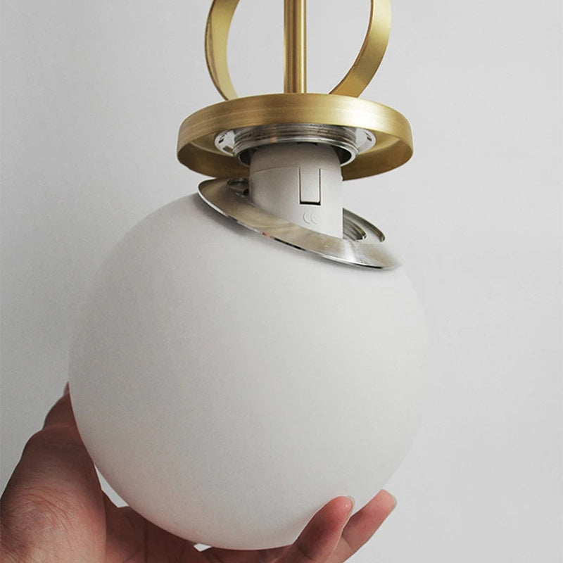Contemporary Simplicity Hardware Adjustable Pulley-Designed Glass Orb Shade 1-Light Pendant Light For Living Room