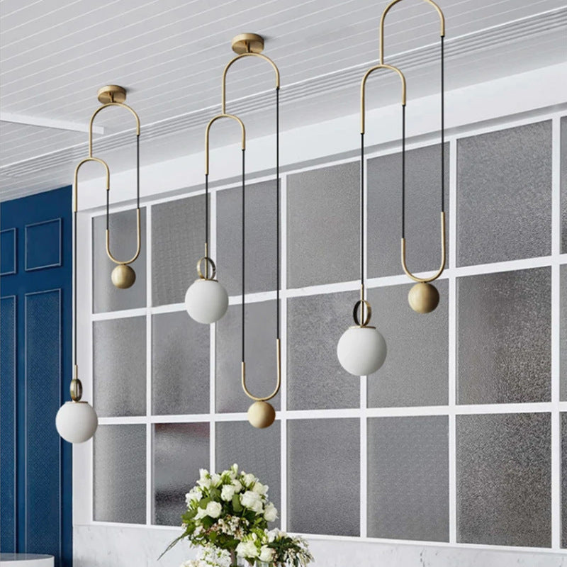 Contemporary Simplicity Hardware Adjustable Pulley-Designed Glass Orb Shade 1-Light Pendant Light For Living Room