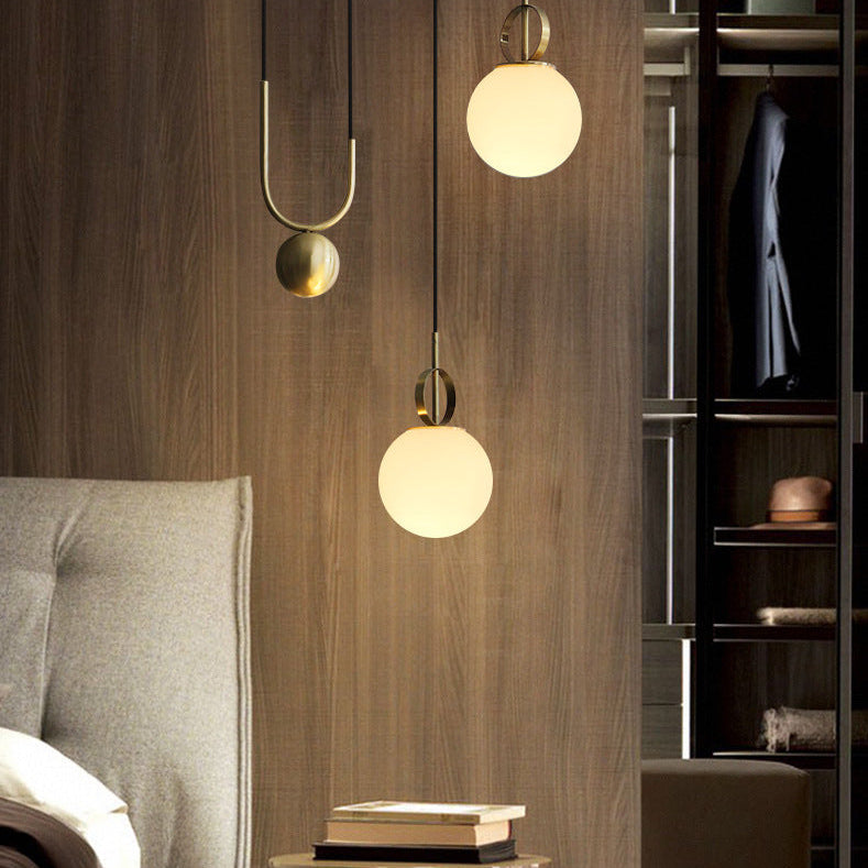 Contemporary Simplicity Hardware Adjustable Pulley-Designed Glass Orb Shade 1-Light Pendant Light For Living Room