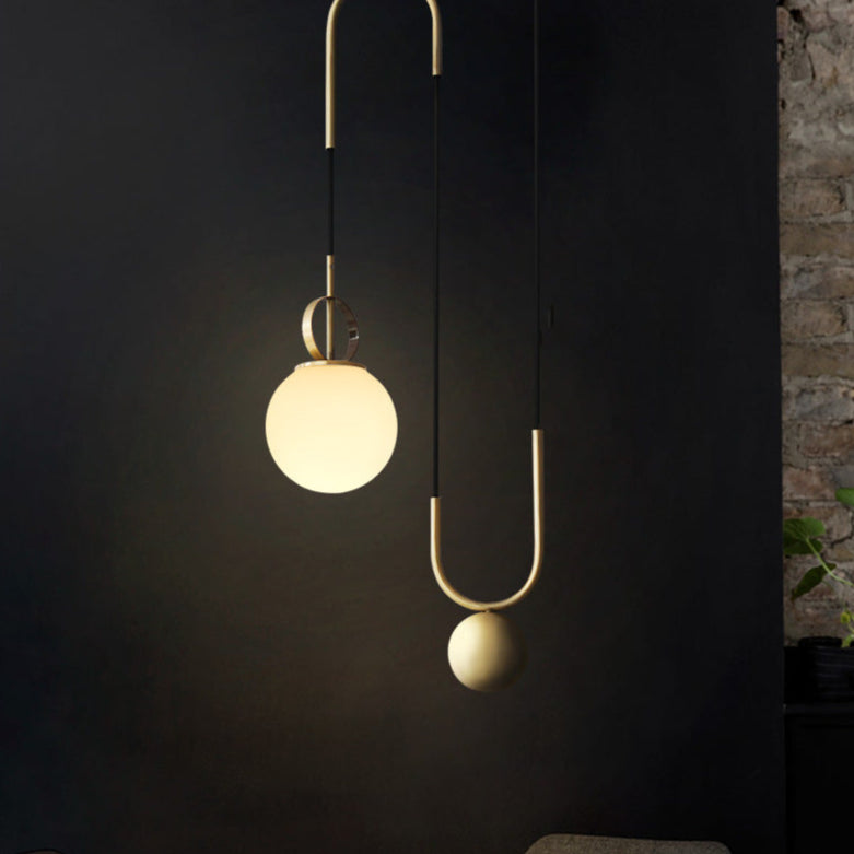 Contemporary Simplicity Hardware Adjustable Pulley-Designed Glass Orb Shade 1-Light Pendant Light For Living Room