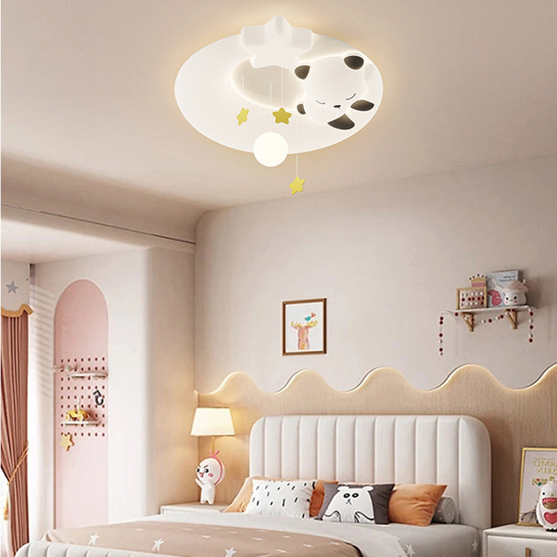 Contemporary Nordic Cartoon Panda Hardware LLDPE Round Shade LED Flush Mount Ceiling Light For Living Room