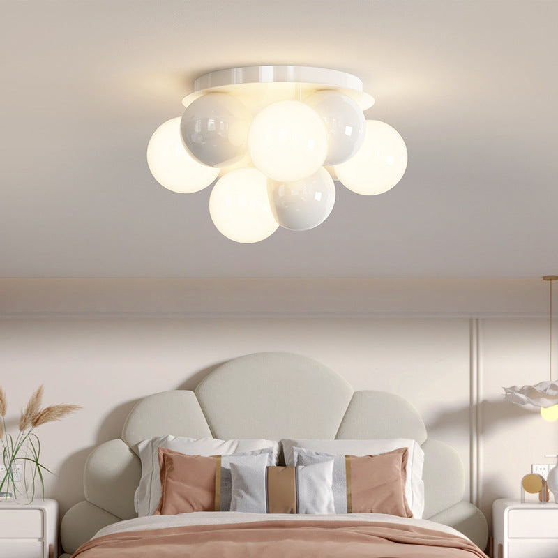 Contemporary Scandinavian Iron Magic Bean Glass Shade 1-Light Semi-Flush Mount Ceiling Light For Hallway