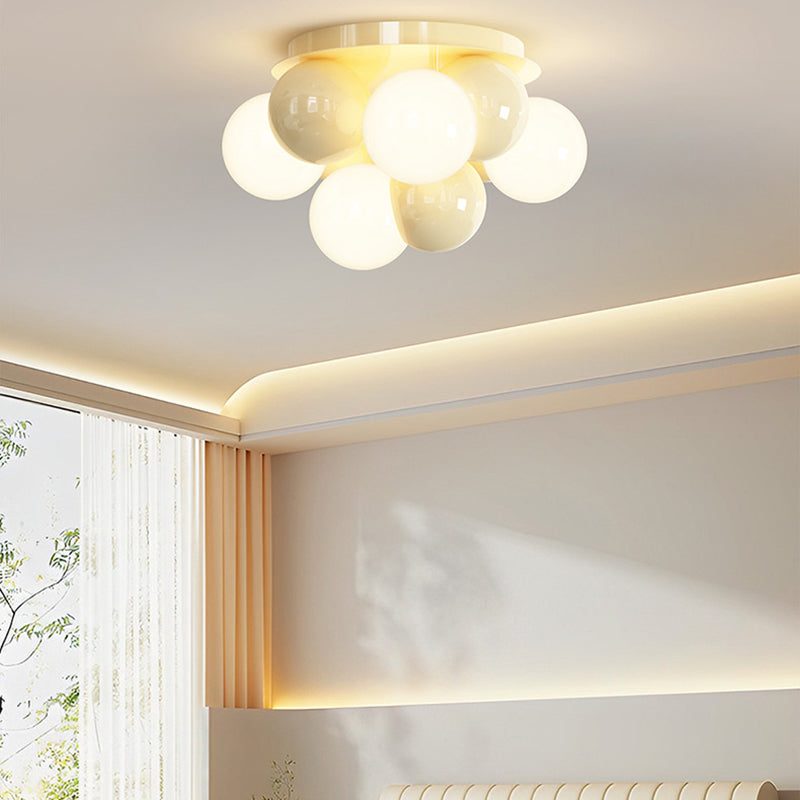 Contemporary Scandinavian Iron Magic Bean Glass Shade 1-Light Semi-Flush Mount Ceiling Light For Hallway