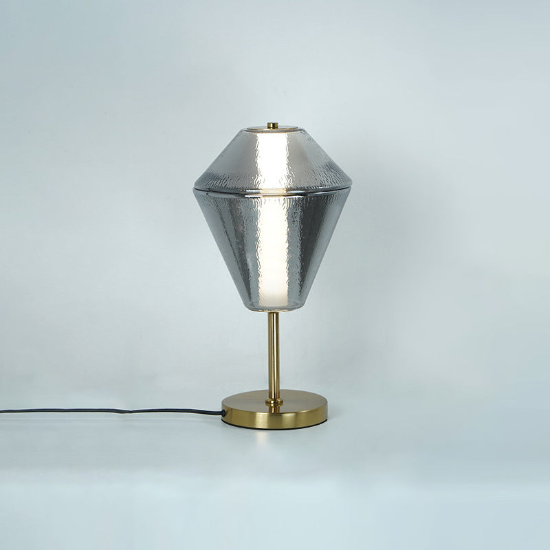 Contemporary Nordic Iron Geometric Cone-Stacked Water Ripple Glass LED Table Lamp For Bedroom