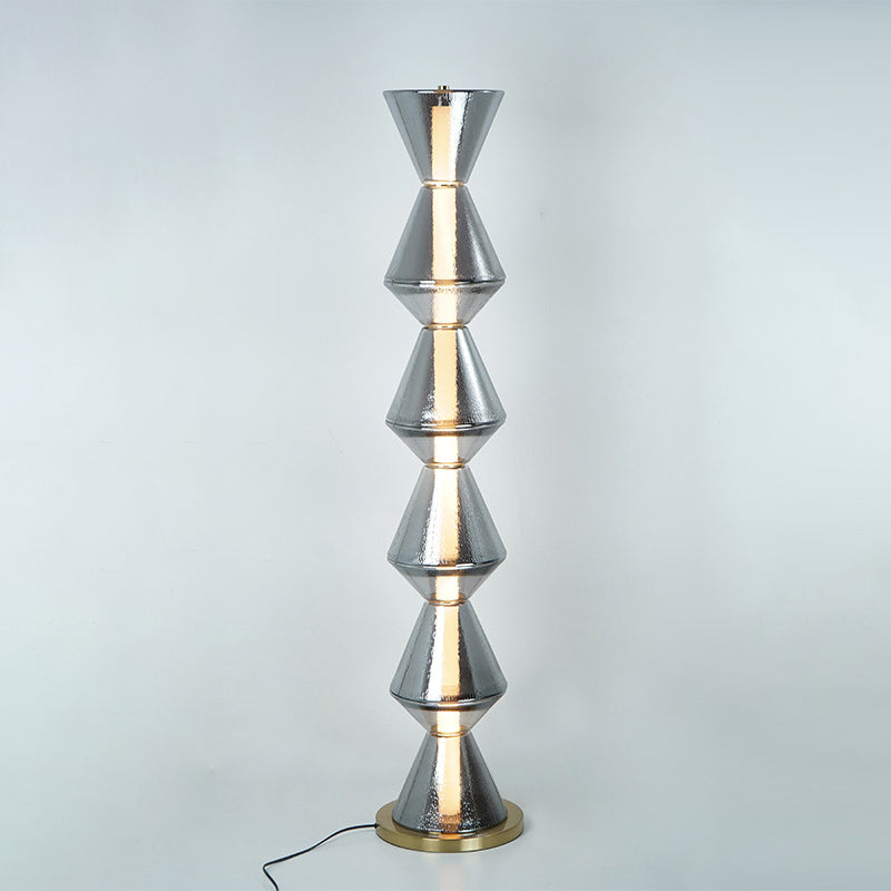 Contemporary Nordic Iron Geometric Cone-Stacked Water Ripple Glass LED Standing Floor Lamp For Bedroom