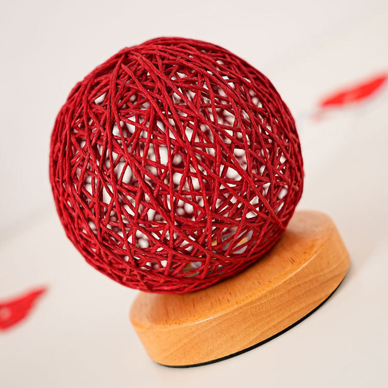 Traditional Chinese Red Rattan Ball Shade LED Night Light Table Lamp For Bedroom