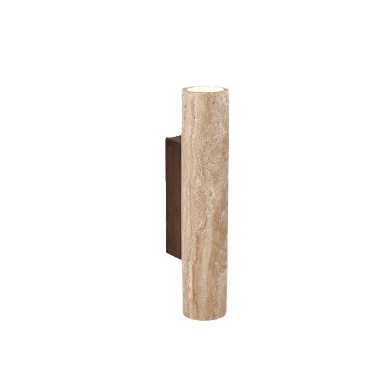 Traditional Japanese Beige Travertine Cylinder 2-Light Up And Down Illuminated Wall Sconce Lamp For Bedroom