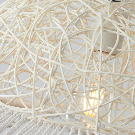 Modern Art Deco Rattan Wave Straw Hat Iron 1-Light Pendant Light For Living Room