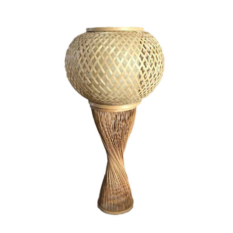 Traditional Vintage Rattan Weaving Cage Bamboo 1-Light Table Lamp For Bedroom