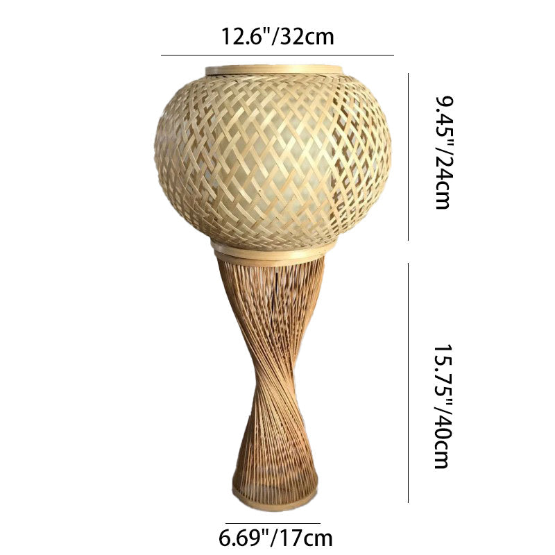 Traditional Vintage Rattan Weaving Cage Bamboo 1-Light Table Lamp For Bedroom