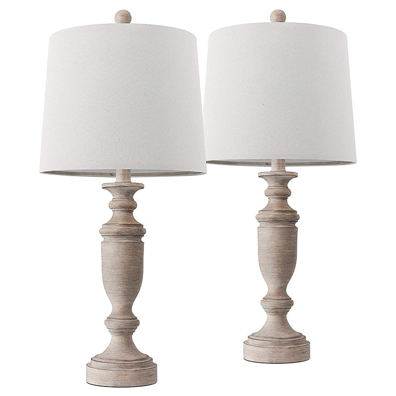 Modern Eclectic Fabric Round Shade Solid Wood 1-Light Table Lamp For Bedroom