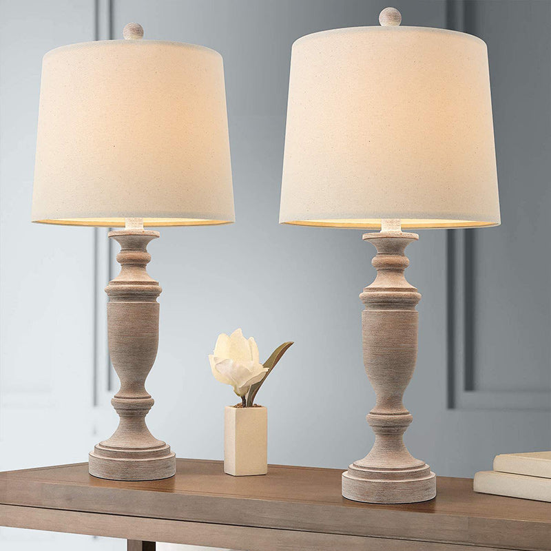 Modern Eclectic Fabric Round Shade Solid Wood 1-Light Table Lamp For Bedroom