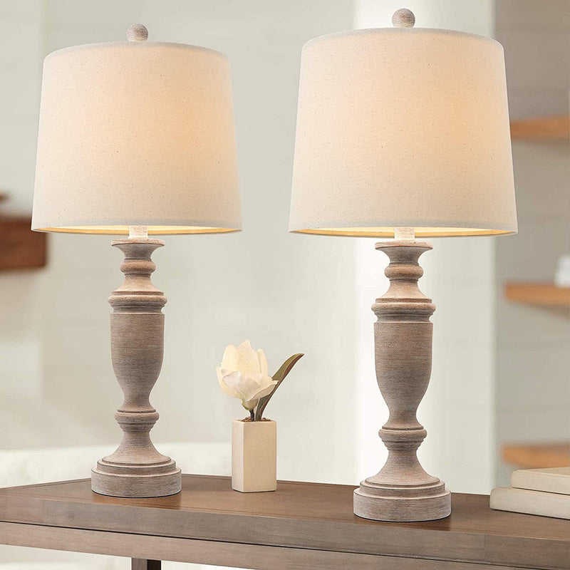 Modern Eclectic Fabric Round Shade Solid Wood 1-Light Table Lamp For Bedroom