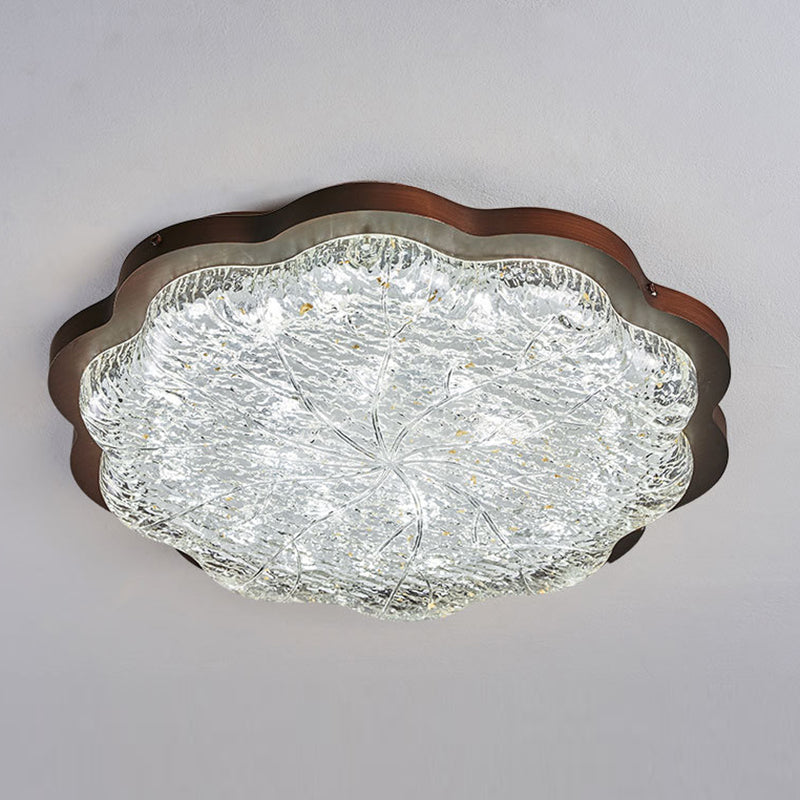 Contemporary Luxury Gold Foil Resin Flower Shade LED Flush Mount Ceiling Light For Living Room