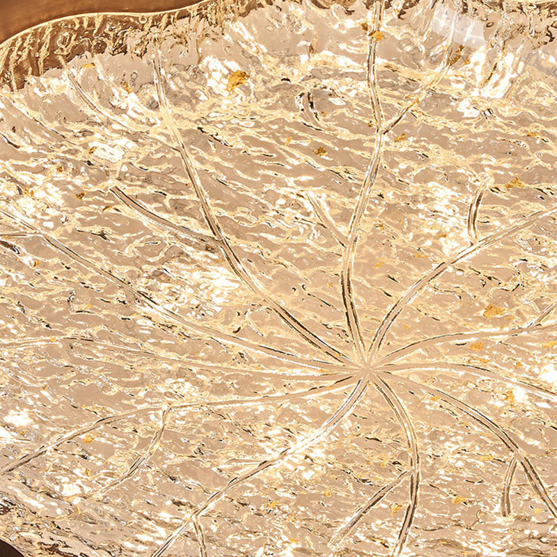 Contemporary Luxury Gold Foil Resin Flower Shade LED Flush Mount Ceiling Light For Living Room