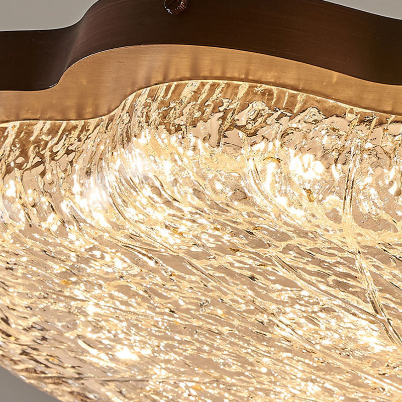 Contemporary Luxury Gold Foil Resin Flower Shade LED Flush Mount Ceiling Light For Living Room