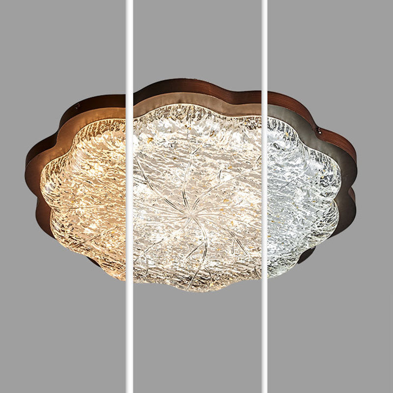 Contemporary Luxury Gold Foil Resin Flower Shade LED Flush Mount Ceiling Light For Living Room