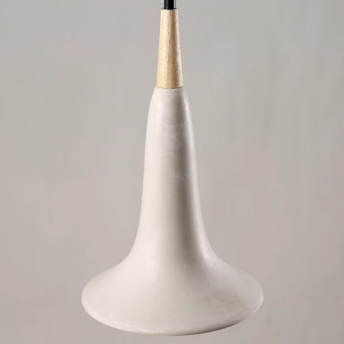 Traditional Japanese Solid Wood Concrete Trumpet Shade 1-Light Pendant Light For Living Room