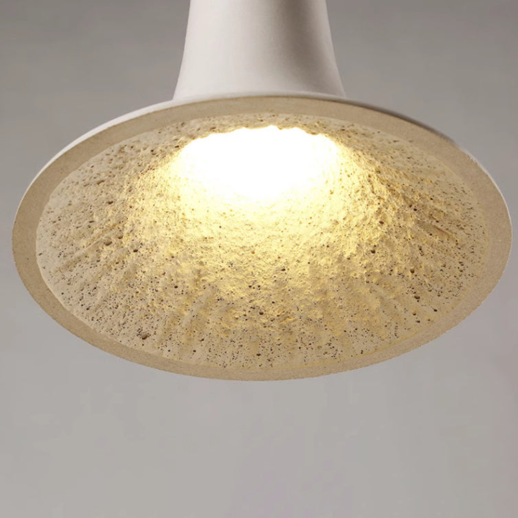Traditional Japanese Solid Wood Concrete Trumpet Shade 1-Light Pendant Light For Living Room