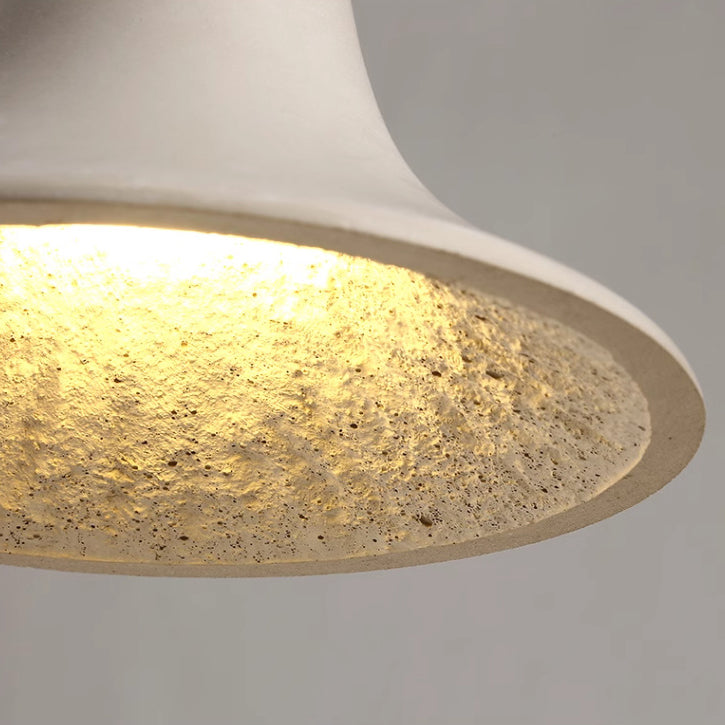 Traditional Japanese Solid Wood Concrete Trumpet Shade 1-Light Pendant Light For Living Room