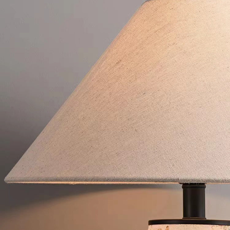 Traditional Japanese Fabric Tapered Shade Handmade Ceramic Jar 1-Light Table Lamp For Bedroom