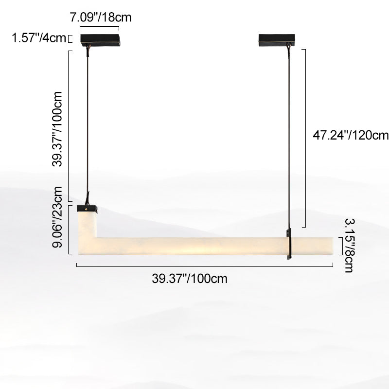 Modern Minimalist Copper Straight Line Marble Shade LED Island Light Pendant Light For Living Room