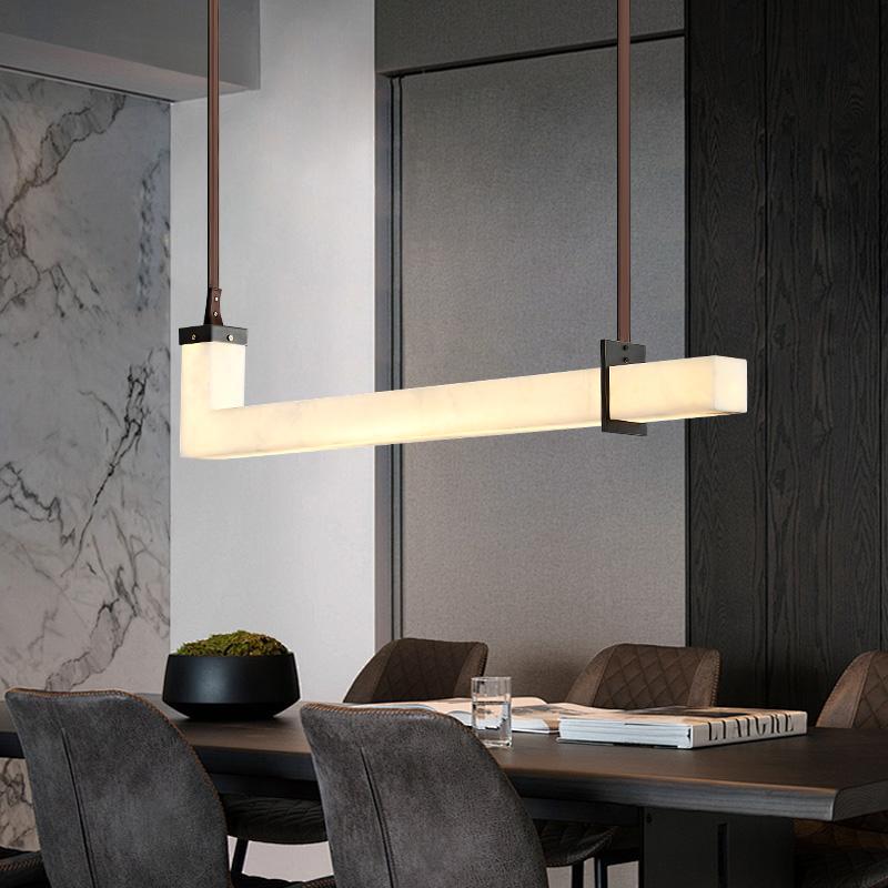 Modern Minimalist Copper Straight Line Marble Shade LED Island Light Pendant Light For Living Room