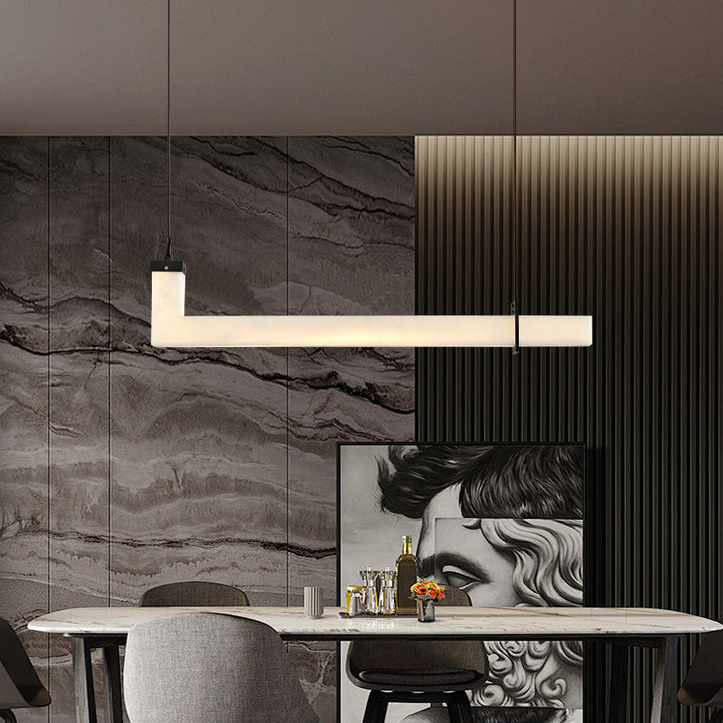 Modern Minimalist Copper Straight Line Marble Shade LED Island Light Pendant Light For Living Room