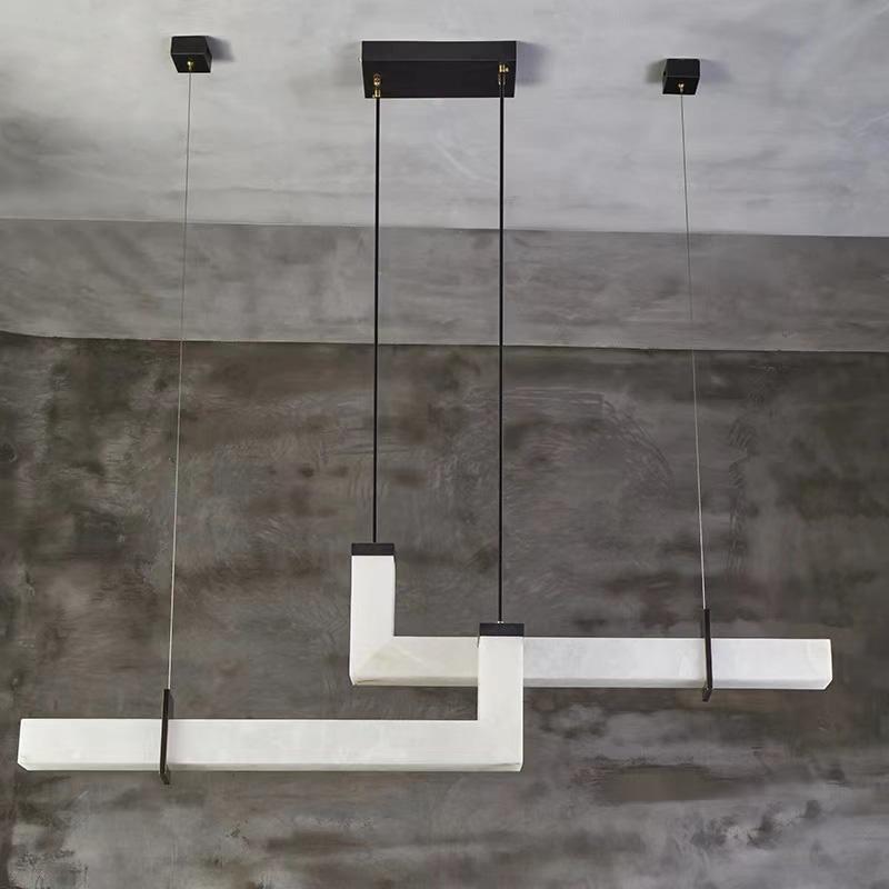 Modern Minimalist Copper Straight Line Marble Shade LED Island Light Pendant Light For Living Room