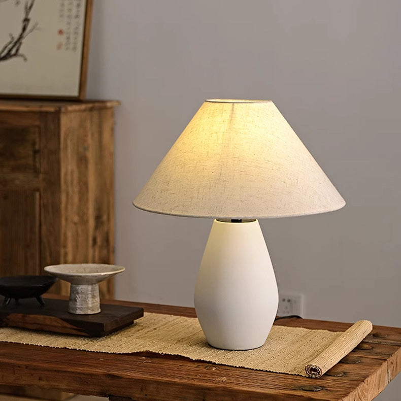 Traditional Vintage Fabric Tapered Shade Ceramic Bottle Base 1-Light Table Lamp For Bedroom