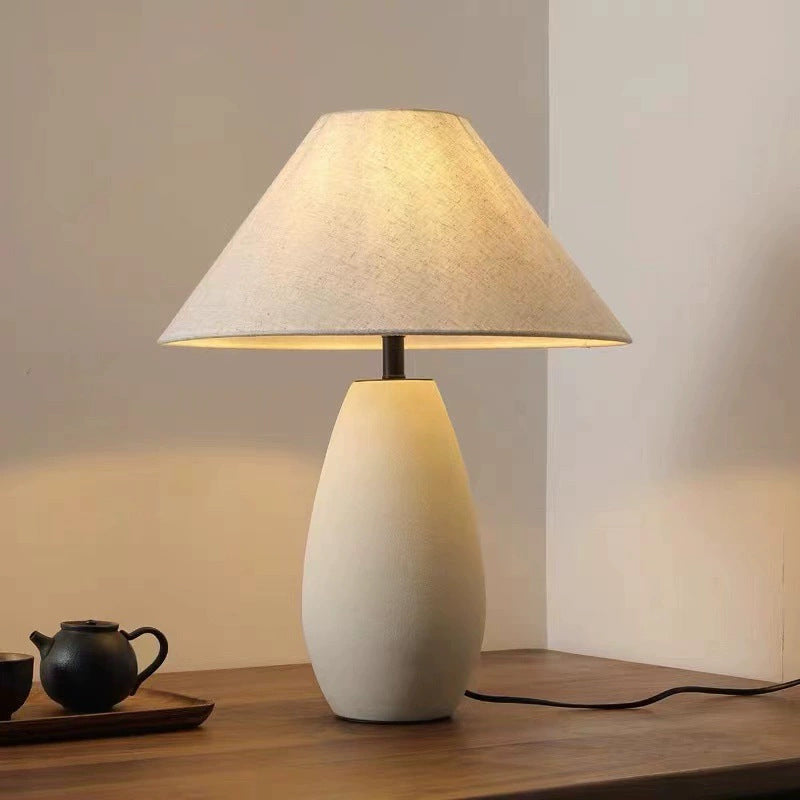 Traditional Vintage Fabric Tapered Shade Ceramic Bottle Base 1-Light Table Lamp For Bedroom