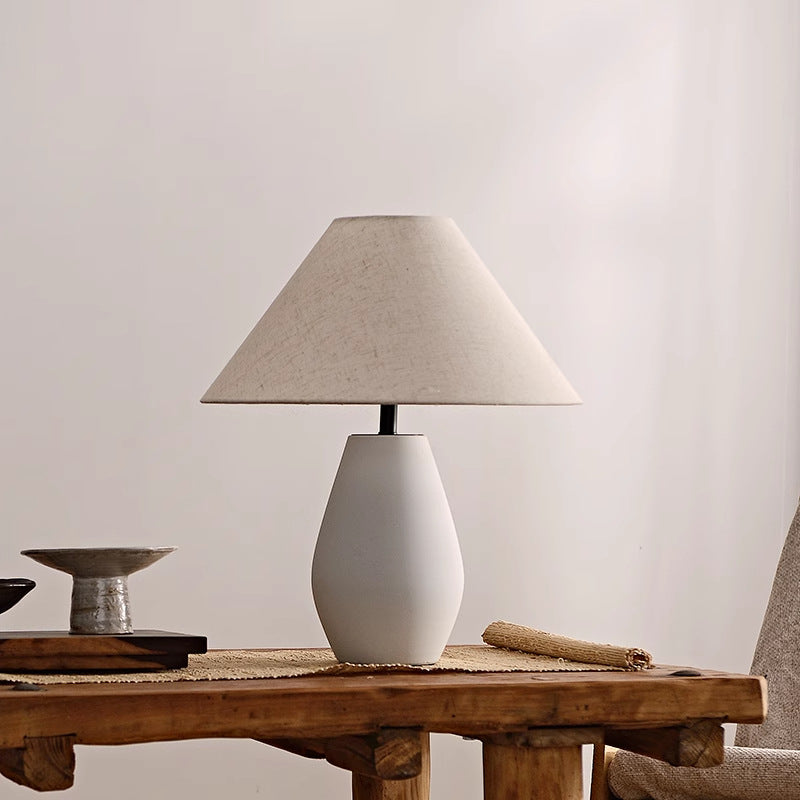 Traditional Vintage Fabric Tapered Shade Ceramic Bottle Base 1-Light Table Lamp For Bedroom