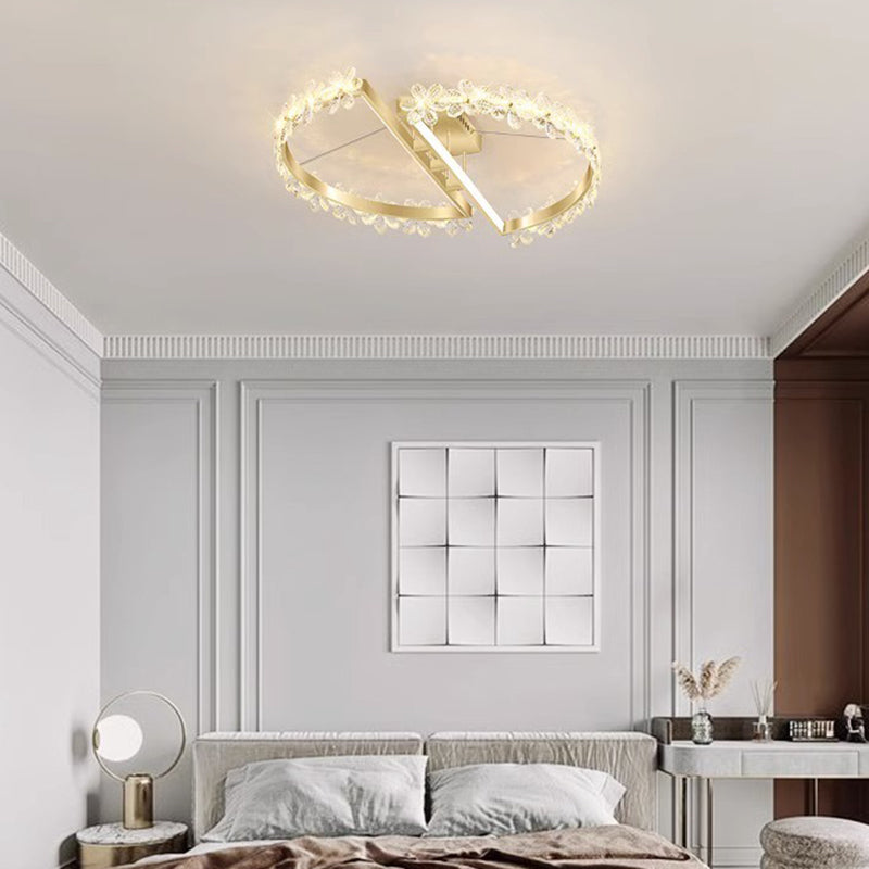 Contemporary Luxury Crystal Flower Decor Round Hardware LED Flush Mount Ceiling Light For Living Room