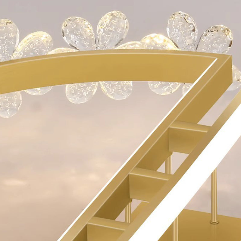 Contemporary Luxury Crystal Flower Decor Round Hardware LED Flush Mount Ceiling Light For Living Room