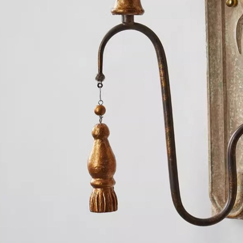 Traditional Rustic Distressed Solid Wood Iron Candelabra 2-Light Wall Sconce Lamp For Living Room
