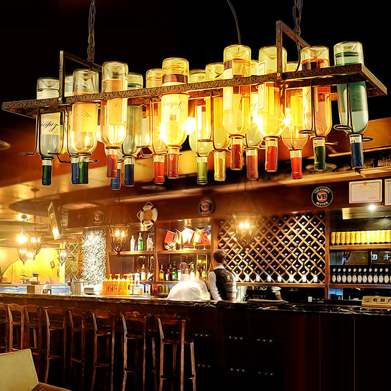 Contemporary Creative Iron Colorful Wine Bottle Glass Shade 1/3/4/5-Light Chandelier Island Light For Bar