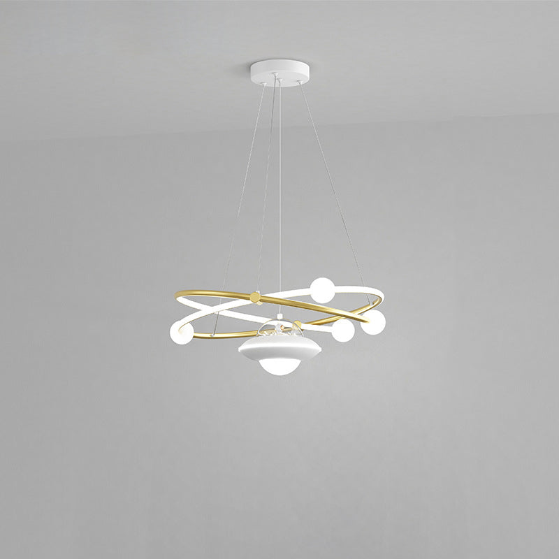 Contemporary Creative Crystal Planet Spacecraft Hardware Acrylic LED Pendant Light For Living Room