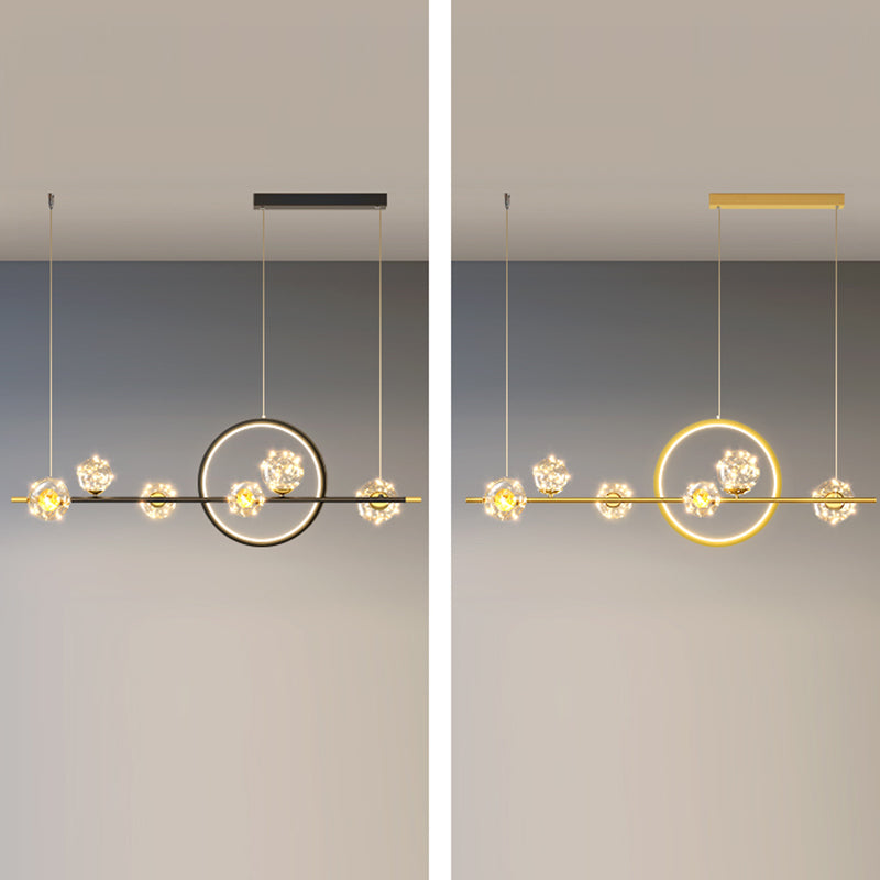 Contemporary Luxury Glass Ball Shade Silicone Long Strip LED Island Light Pendant Light For Living Room