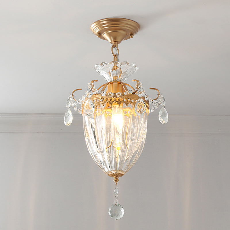 Contemporary Retro Glass Round Shade Crystal Iron 1-Light Pendant Light For Bedroom
