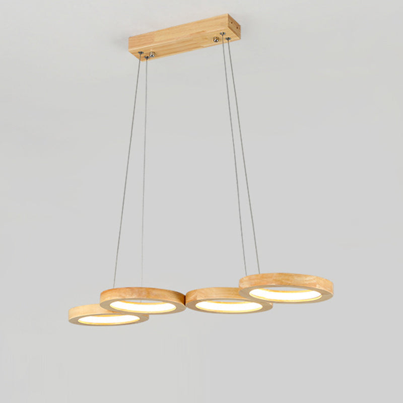 Traditional Japanese Solid Wood Geometry Circle Ring LED Chandelier Island Light For Living Room