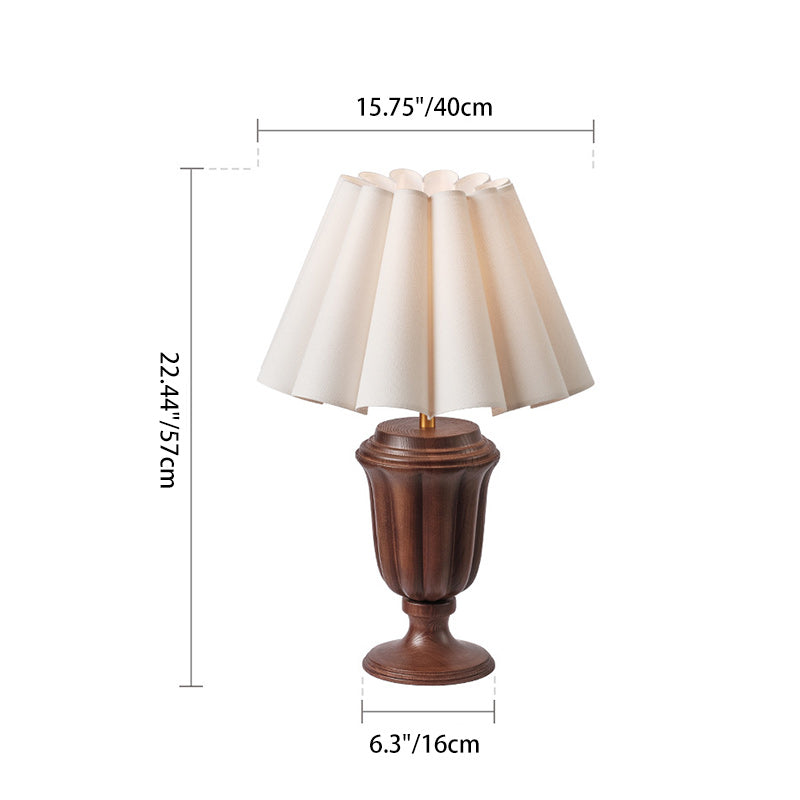 Traditional Vintage Fabric Flower Bouquet Shade Solid Wood 1-Light Table Lamp For Bedroom