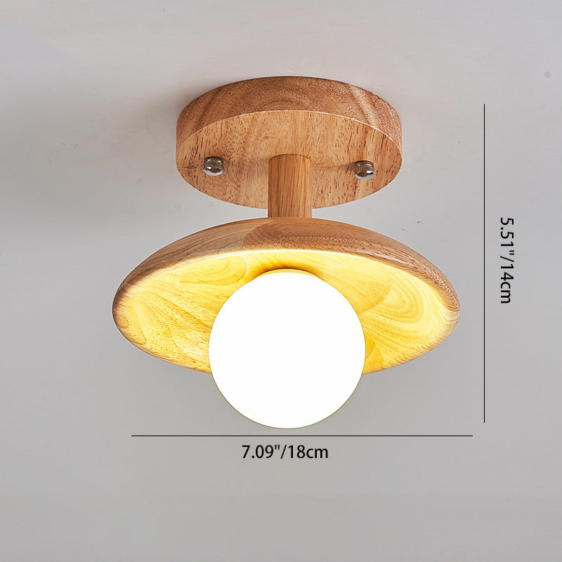Traditional Japanese Wood Grain Glass Ball Shade 1-Light Semi-Flush Mount Ceiling Light For Living Room