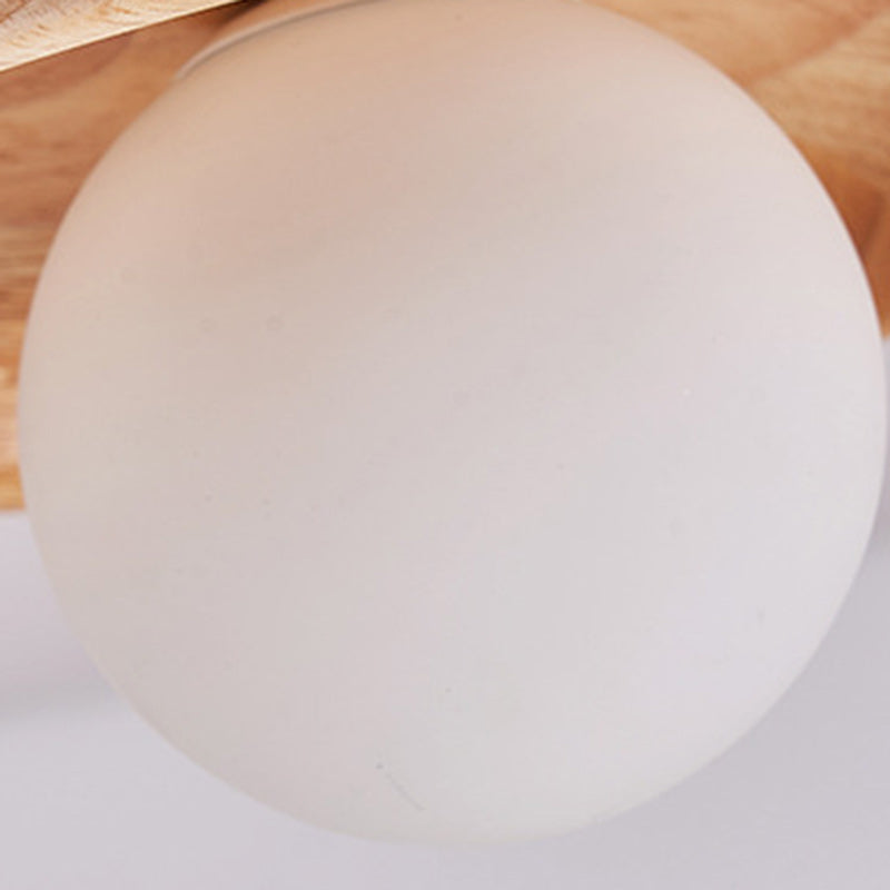 Traditional Japanese Wood Grain Glass Ball Shade 1-Light Semi-Flush Mount Ceiling Light For Living Room