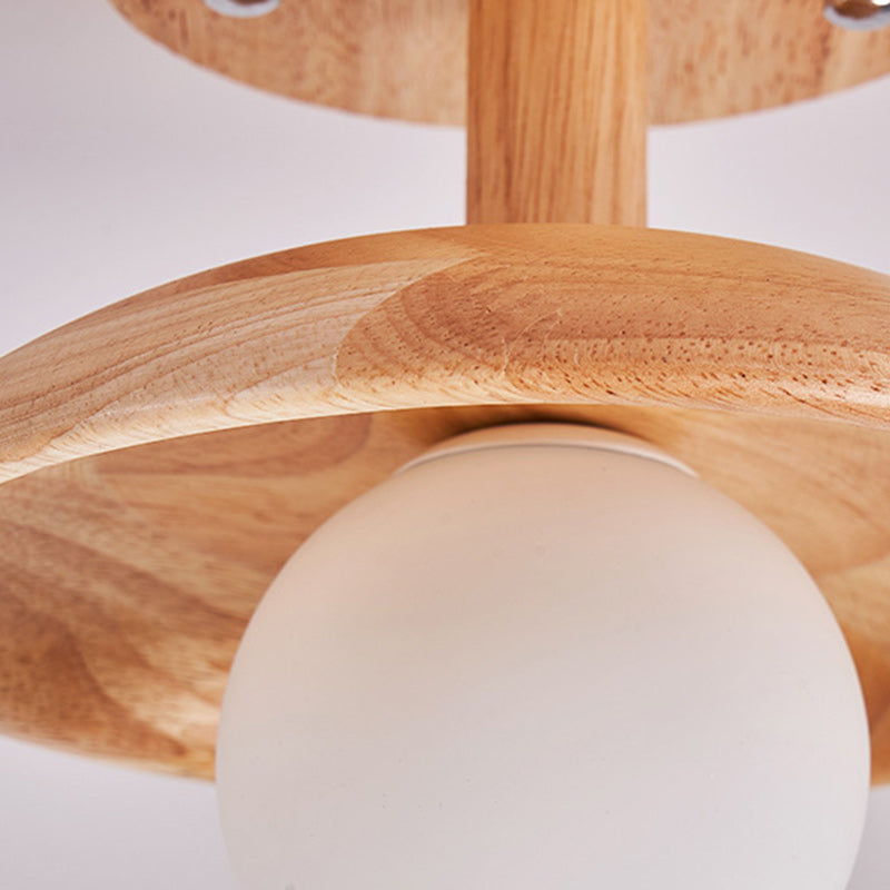 Traditional Japanese Wood Grain Glass Ball Shade 1-Light Semi-Flush Mount Ceiling Light For Living Room