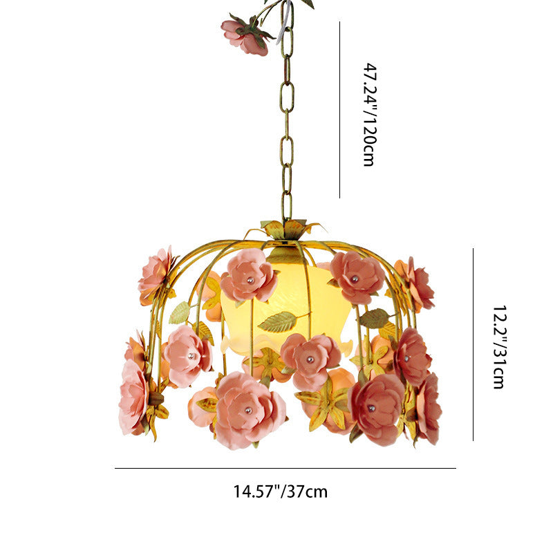 Modern Art Deco Hardware Flower Decoration Glass Shade 1-Light Pendant Light For Bedroom